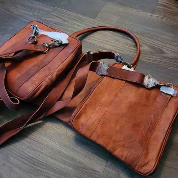 Leather Duffle Bag 30" LARGE Travel Crossbody Vintage Brown Overnight Duffel NEW - Picture 5 of 8